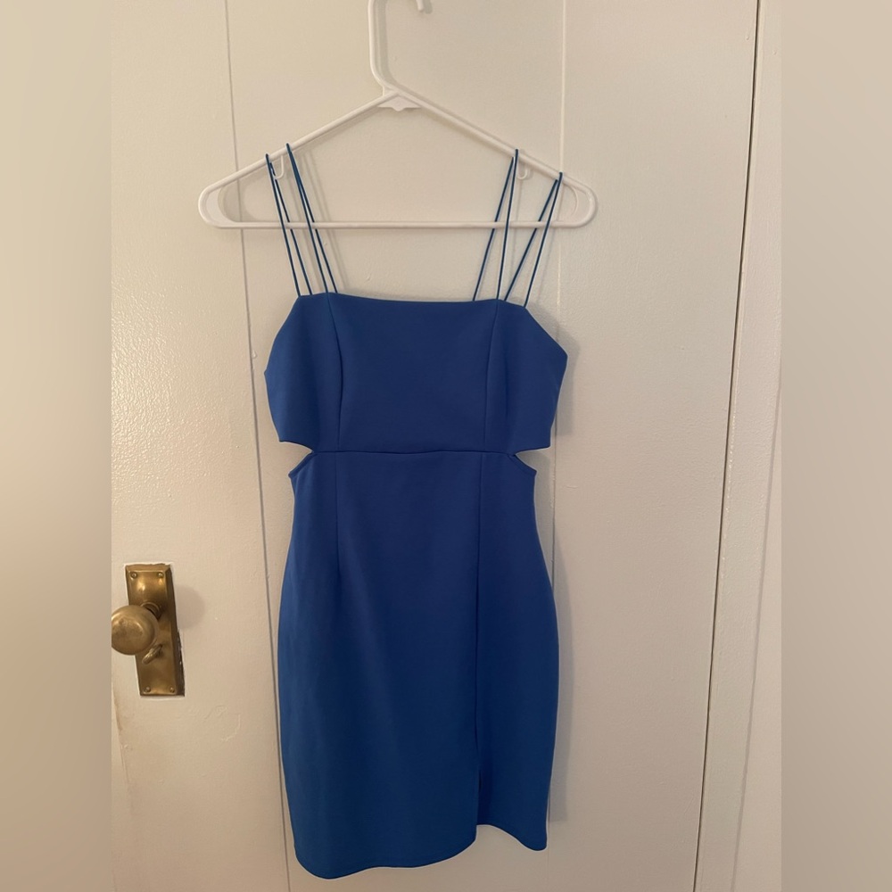 Blue Double Spaghetti Strap Dress with Cutouts